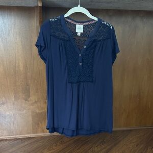 Knox Rose Navy Blouse with Lace Accents